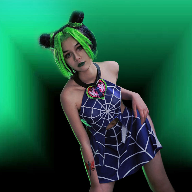 Women Cujoh Cosplay Outfit Blue JJBA Dress Halloween Carnival Costume
