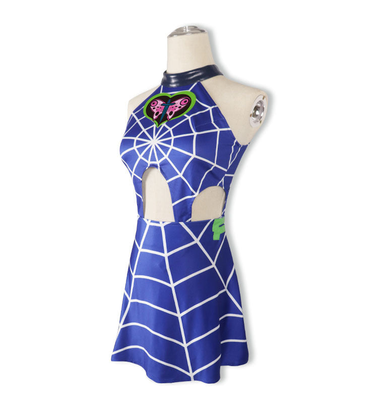 Women Cujoh Cosplay Outfit Blue JJBA Dress Halloween Carnival Costume