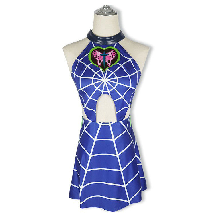 Women Cujoh Cosplay Outfit Blue JJBA Dress Halloween Carnival Costume