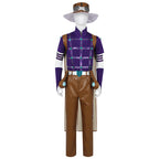 Men's JJBA Zeppeli Cosplay Outfit Purple Leather Costume with Hat for Comic Con