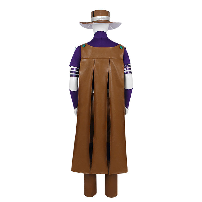 Men's JJBA Zeppeli Cosplay Outfit Purple Leather Costume with Hat for Comic Con