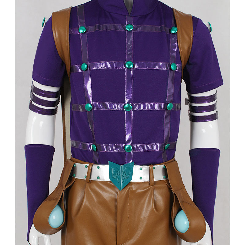 Men's JJBA Zeppeli Cosplay Outfit Purple Leather Costume with Hat for Comic Con