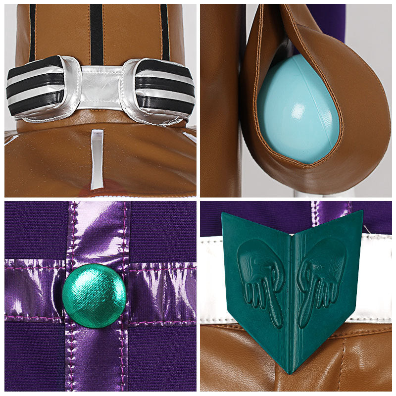 Men's JJBA Zeppeli Cosplay Outfit Purple Leather Costume with Hat for Comic Con