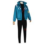 Mens Roronoa Cosplay Costume Straw Pirate Blue Jumpsuit Jacket and Gloves Full Set