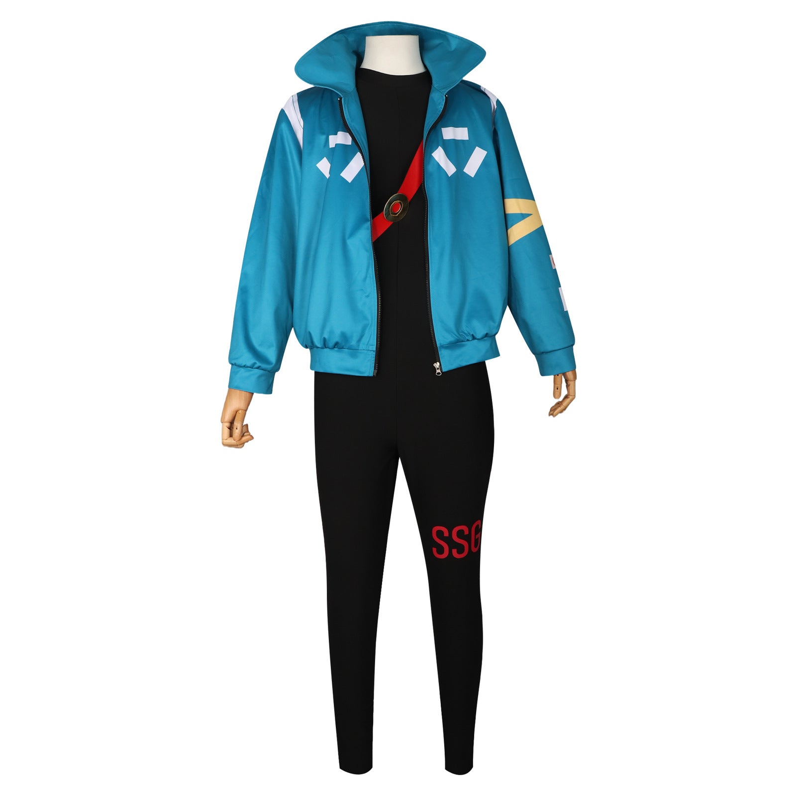 Mens Roronoa Cosplay Costume Straw Pirate Blue Jumpsuit Jacket and Gloves Full Set