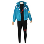 Mens Roronoa Cosplay Costume Egghead Island Blue Jumpsuit Coat and Gloves Full Set