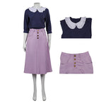 Women Ai Hibara Outfit Adult Case Closed Blue Shirt and Purple Skirt Set for Dress Up Party