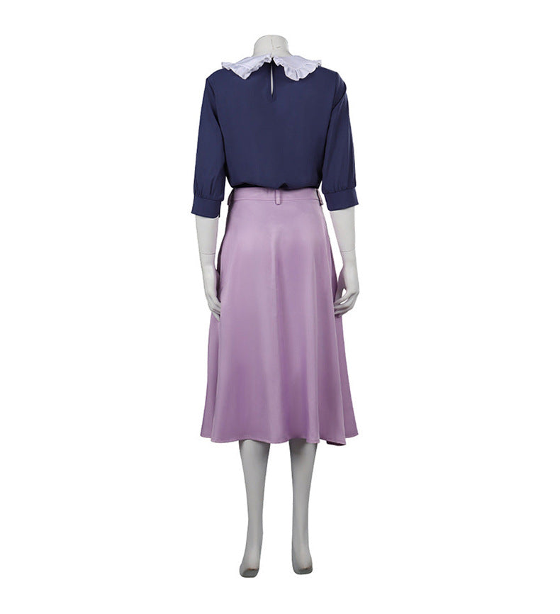 Women Ai Hibara Outfit Adult Case Closed Blue Shirt and Purple Skirt Set for Dress Up Party