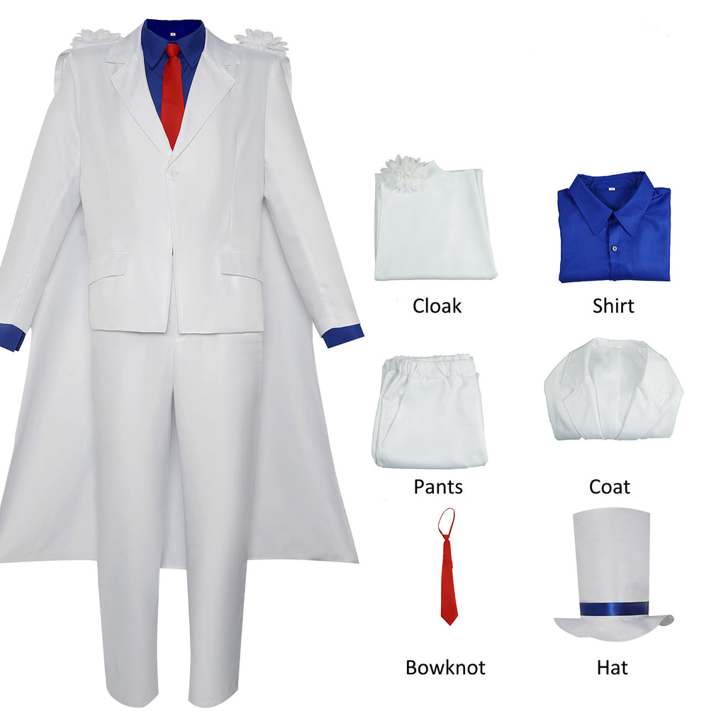 Adult Phantom Thief Kid Costume White Outfit with Cloak and Hat Full Set