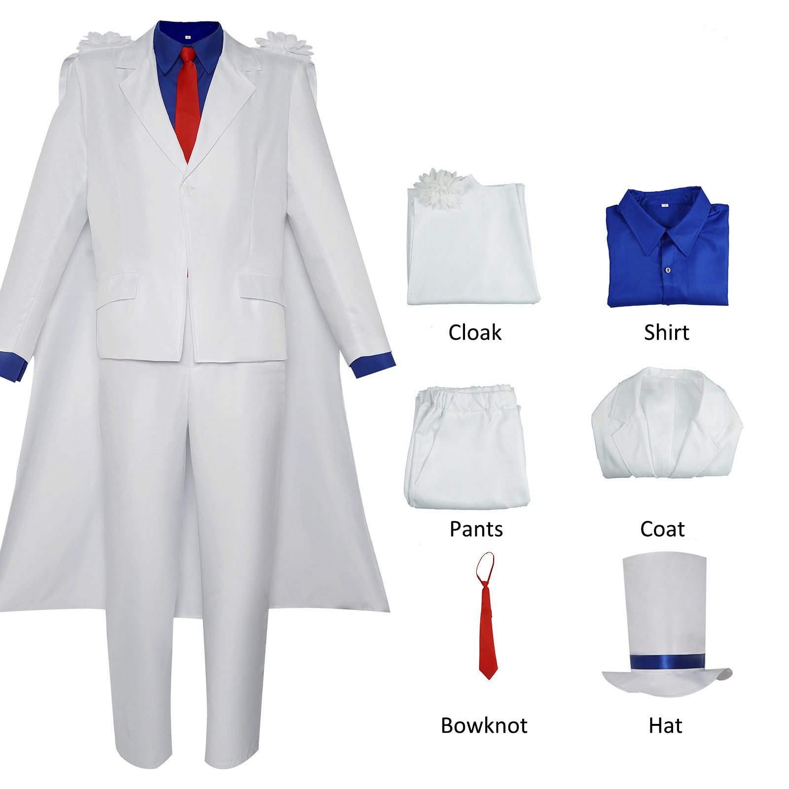 Adult Phantom Thief Kid Costume White Outfit with Cloak and Hat Full Set