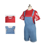 Little Girl Pelekai Costume Red T-shirt and Blue Overalls Hawaiian Weired Girl Casual Set