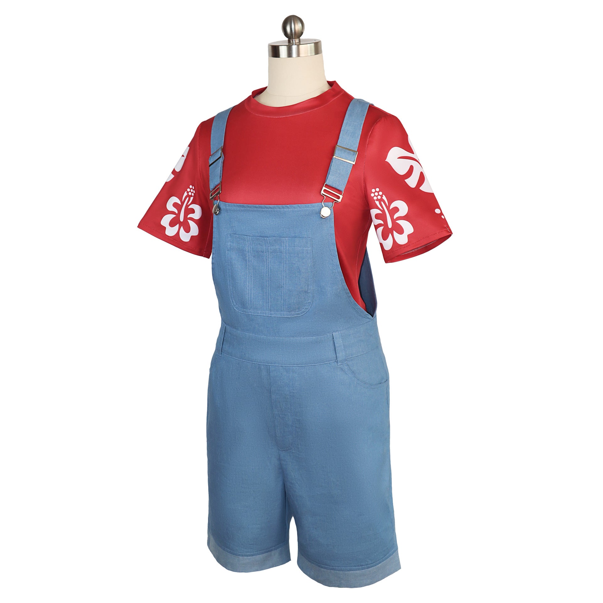 Little Girl Pelekai Costume Red T-shirt and Blue Overalls Hawaiian Weired Girl Casual Set