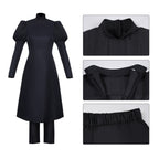 Female Sorcerer Costume Black Puff Sleeve High-Collar Dress and Pants Suit