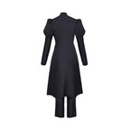 Female Sorcerer Costume Black Puff Sleeve High-Collar Dress and Pants Suit