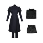 Female Sorcerer Costume Black Puff Sleeve High-Collar Dress and Pants Suit