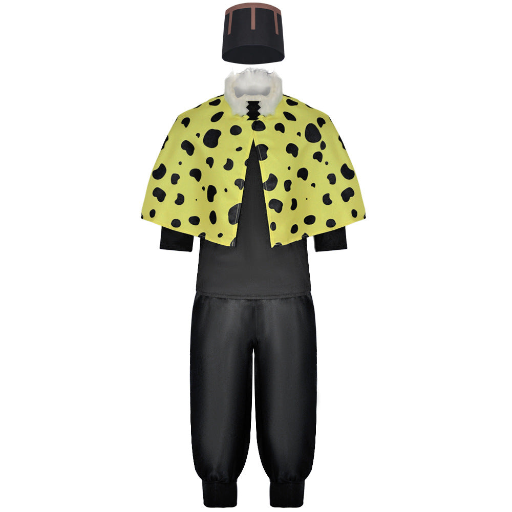 Mens Jogo Costume Yellow Cape Shirt Pants and Volcano Hat 4pcs Suit for Dress Up Party