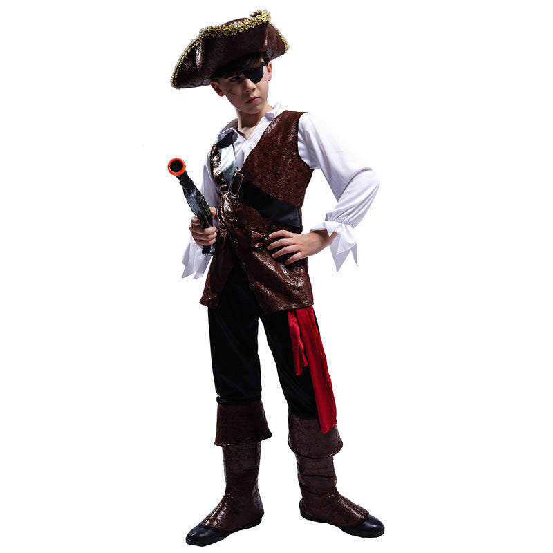 Childrens Pirate Costume Boys Fancy Pirate Dress Up Outfit for Halloween Themed Party