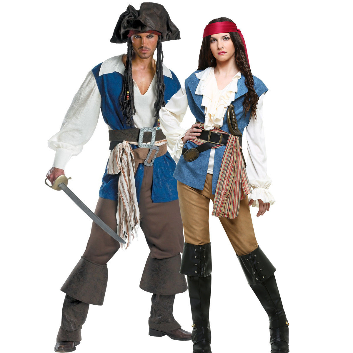 Couples Pirate Costumes Adult Captain Sparrow Outfit Women Men Halloween Suit