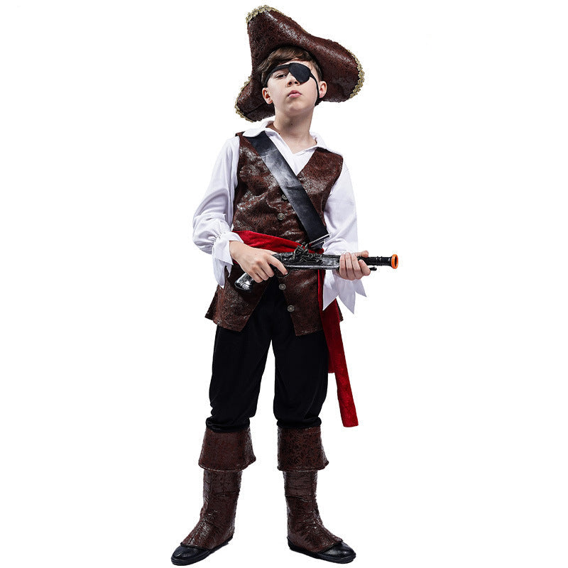 Childrens Pirate Costume Boys Fancy Pirate Dress Up Outfit for Halloween Themed Party