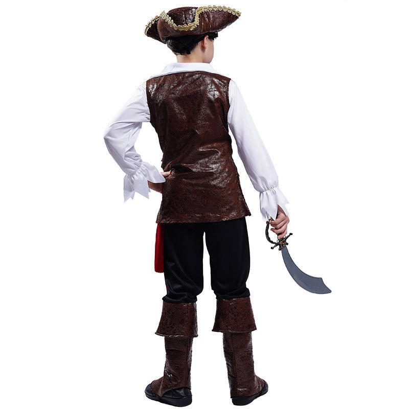 Childrens Pirate Costume Boys Fancy Pirate Dress Up Outfit for Halloween Themed Party