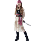 Girls Halloween Pirate Dress Childrens Pirate Costume with Vest Belt and Bandana for Cosplay