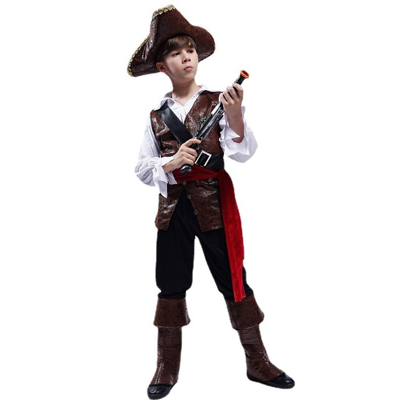 Childrens Pirate Costume Boys Fancy Pirate Dress Up Outfit for Halloween Themed Party