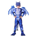 Kids Dinosaur Costume Blue Frost Dragon Jumpsuit with Tail Wing Mask for Cosplay