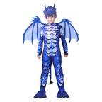 Kids Dinosaur Costume Blue Frost Dragon Jumpsuit with Tail Wing Mask for Cosplay