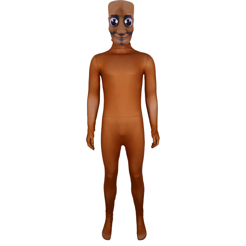 Kids Tung Tung Tung Sahur Costume Brown Italian Brainrot Jumpsuit and Helmet for Cosplay