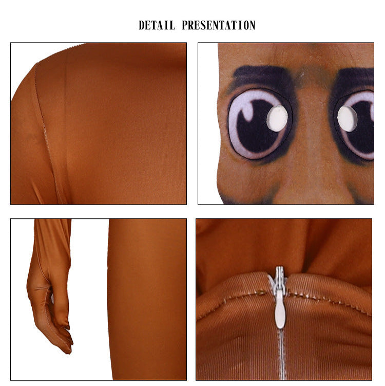 Kids Tung Tung Tung Sahur Costume Brown Italian Brainrot Jumpsuit and Helmet for Cosplay