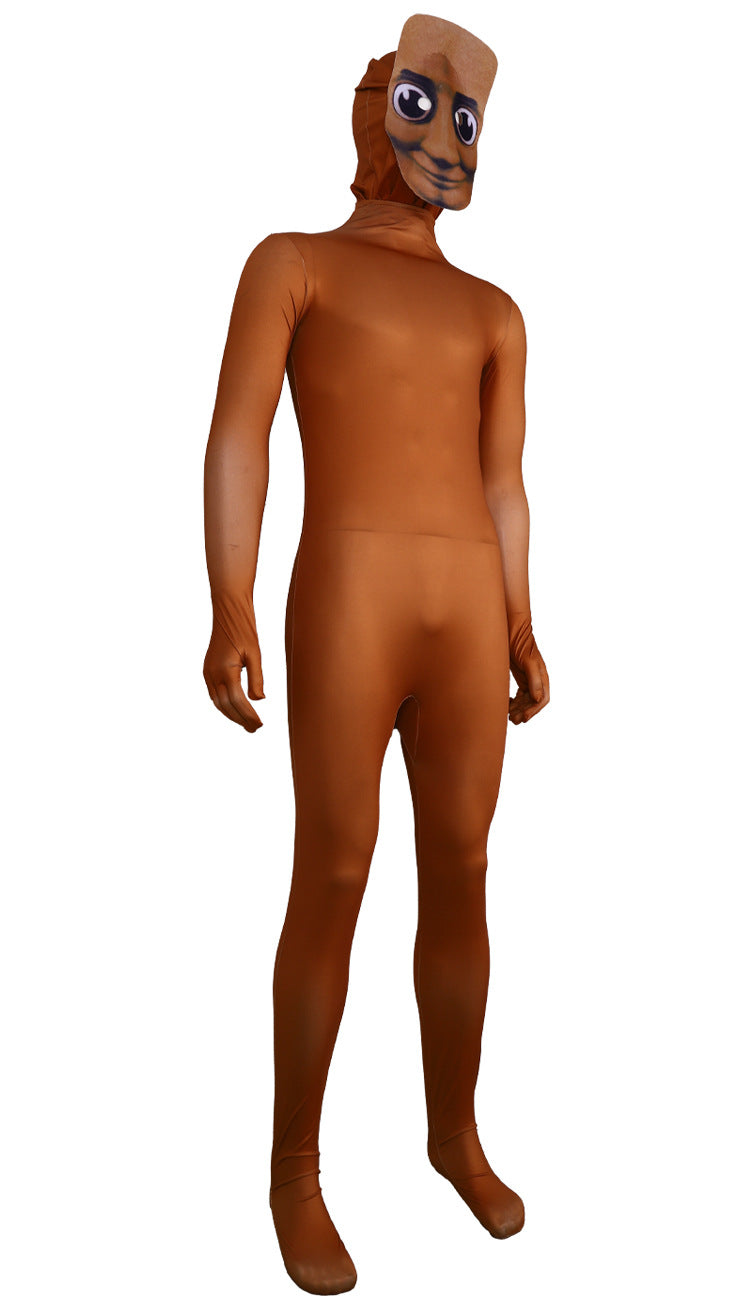 Kids Tung Tung Tung Sahur Costume Brown Italian Brainrot Jumpsuit and Helmet for Cosplay