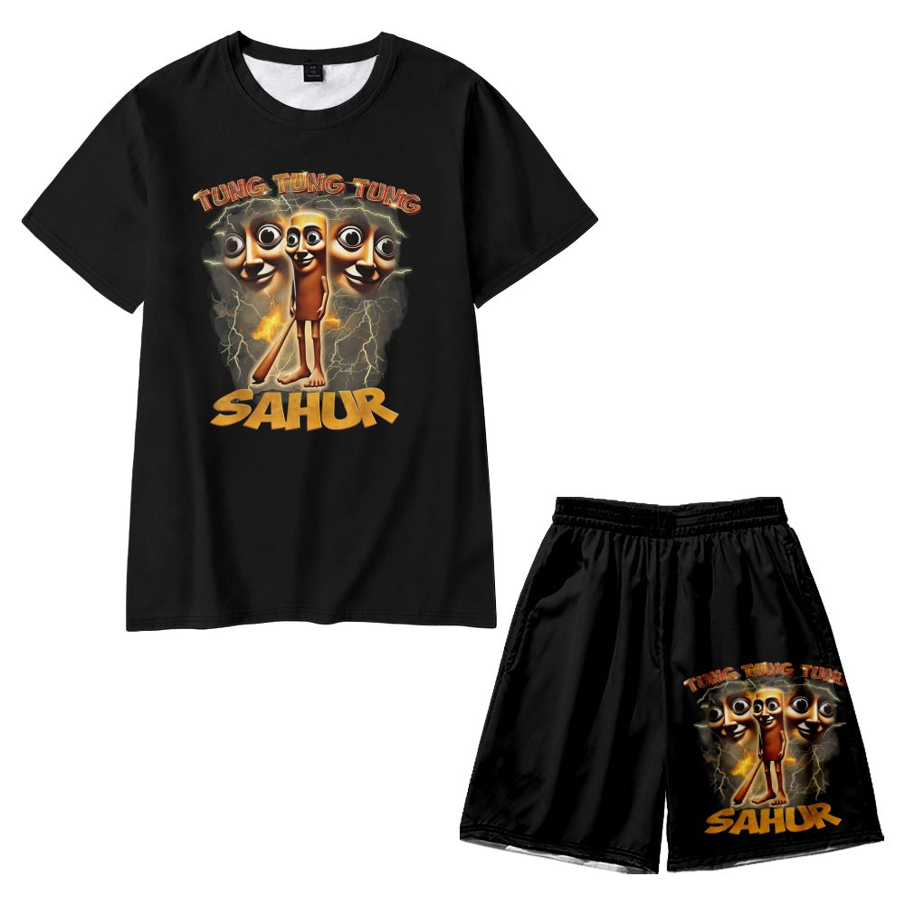Italian Brainrot Shirt Shorts 2pcs Set Tung Tung Tung Sahur Summer Suit