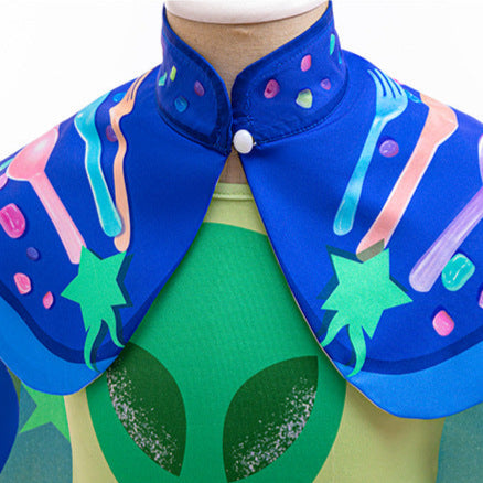 Kids Earth Ambassador Costume Green T-shirt Shorts Blue Cloak 3pcs Halloween Cosplay Outfit
