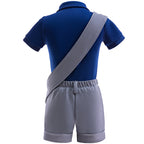 Boys Earth Leader Outfit Blue Shirt Shorts with Eye Patch for Kids Toddler Dress Up Party