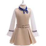 Girls Megan Costume Killer Robot Khaki Pleated Sleeveless Dress with Shirt Belt Scarf Full Set