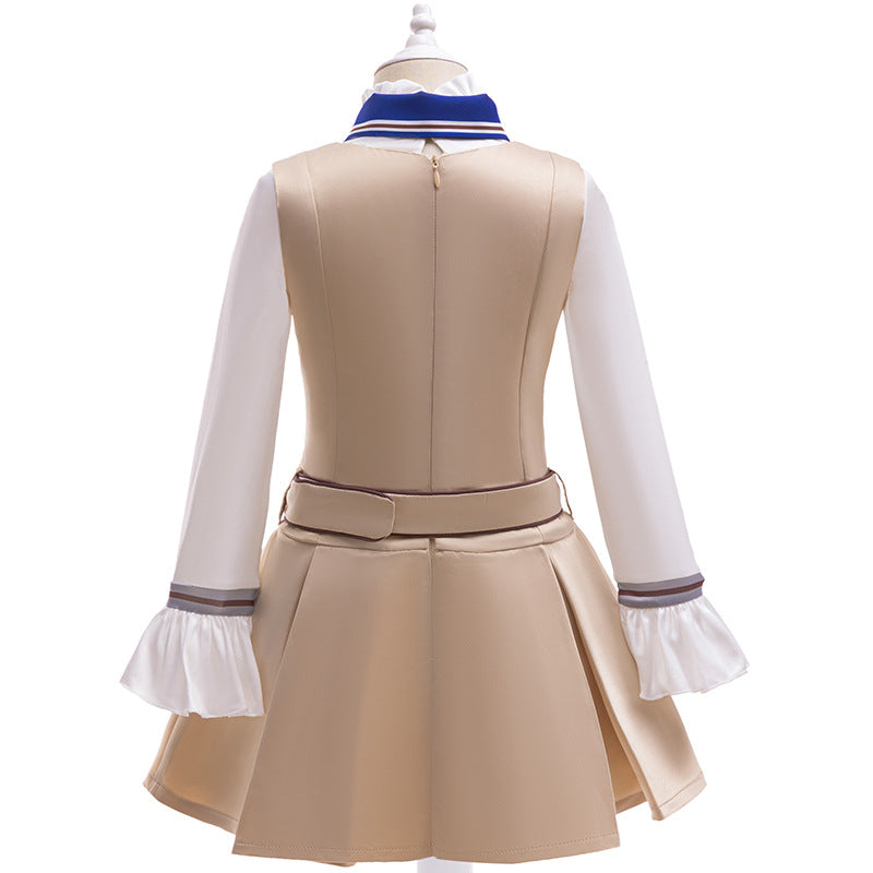 Girls Megan Costume Killer Robot Khaki Pleated Sleeveless Dress with Shirt Belt Scarf Full Set