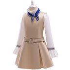 Girls Megan Costume Killer Robot Khaki Pleated Sleeveless Dress with Shirt Belt Scarf Full Set
