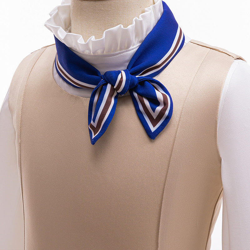 Girls Megan Costume Killer Robot Khaki Pleated Sleeveless Dress with Shirt Belt Scarf Full Set