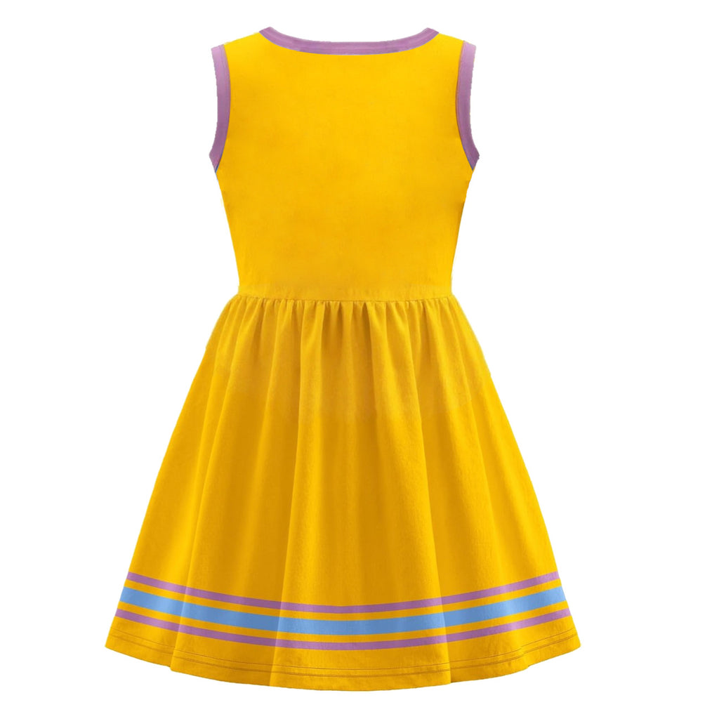 Girls Zombie Cheerleader Costume Yellow Addison Dress with Pom Poms for Halloween Carnival