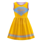 Girls Zombie Cheerleader Costume Yellow Addison Dress with Pom Poms for Halloween Carnival