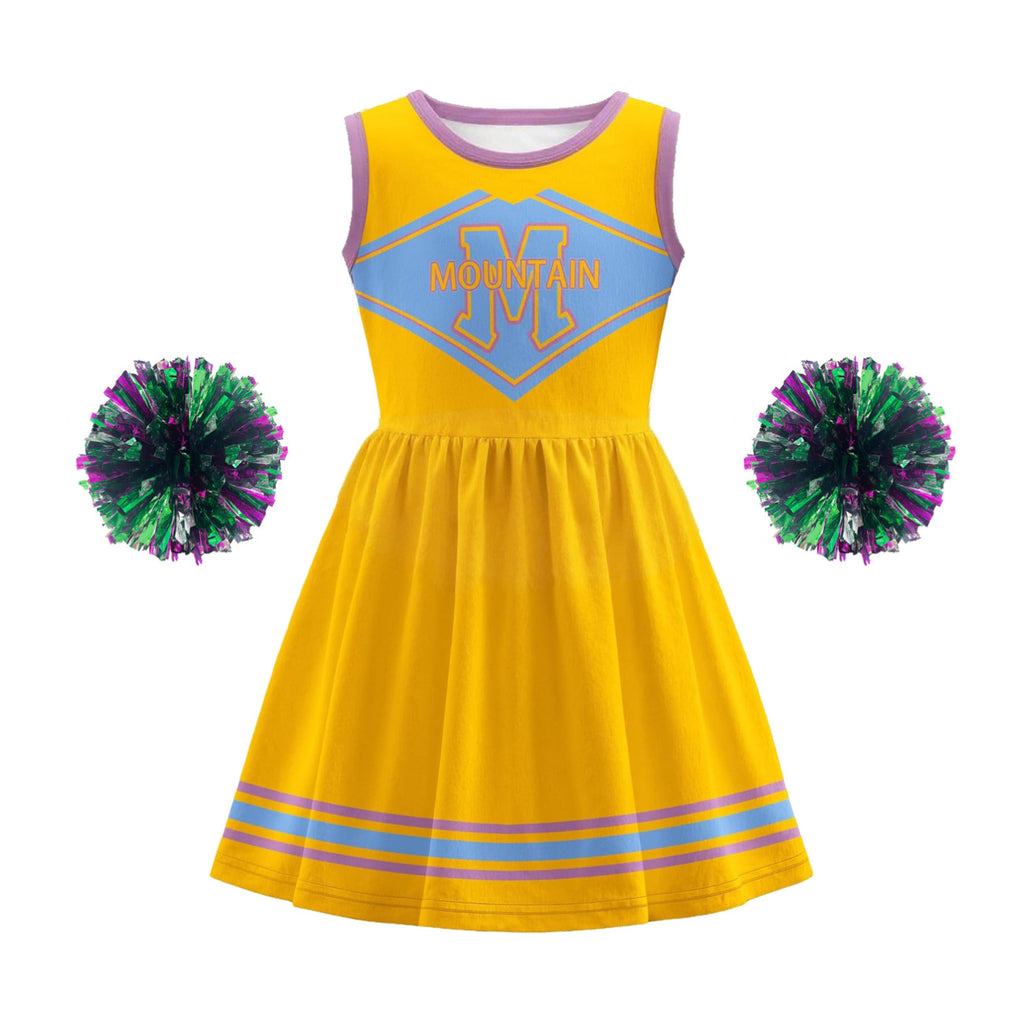 Girls Zombie Cheerleader Costume Yellow Addison Dress with Pom Poms for Halloween Carnival