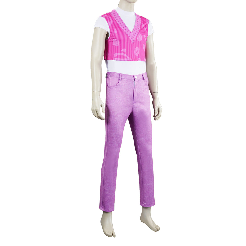 Mens Pop Star Pink Idol 3PCS Set Vest T-shirt and Pants Cosplay Costume