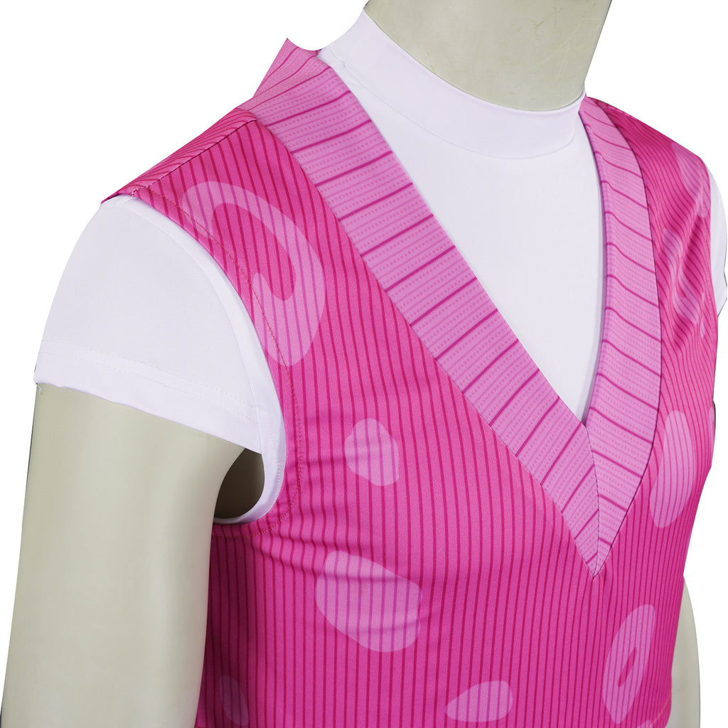 Mens Pop Star Pink Idol 3PCS Set Vest T-shirt and Pants Cosplay Costume