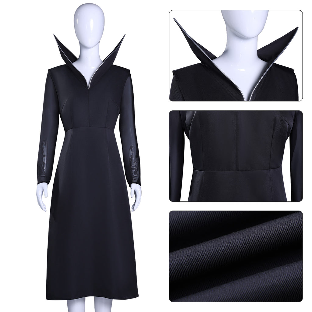 Adult Wednesday Dress Black Long Sleeve Evening Gown for Halloween Party