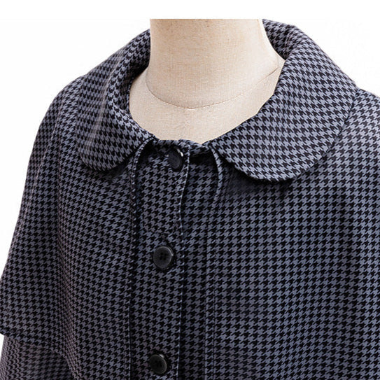Girls Wednesday Dress Black Houndstooth Cape Coat for Halloween Cosplay Party