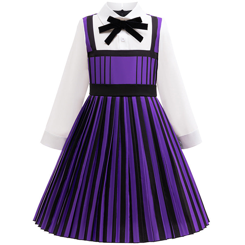 Girls Halloween Party Dress Ball Gown Purple Pleated Skirt and Coat Suit for Cosplay