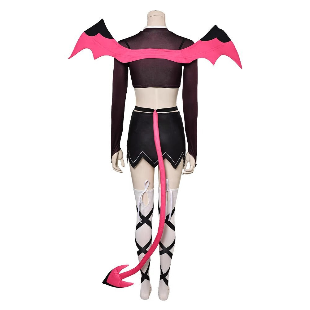 Women Verosika Costume Demon Crop Tops Skirt Wing and Tail Full Set