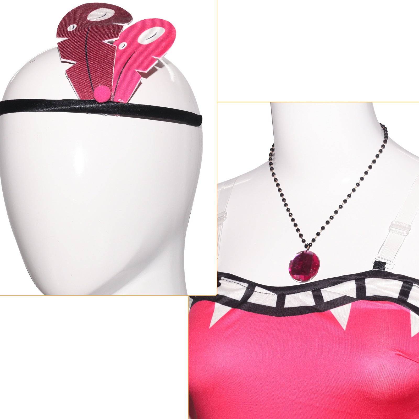 Women Mimzy Outfit Pink Sinner Demon Dress Headband and Necklace for Cosplay
