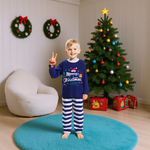 Christmas Pajamas Navy Xmas Top with Striped Pants Matching Holiday Sleepwear for Family