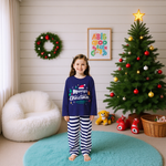 Christmas Pajamas Navy Xmas Top with Striped Pants Matching Holiday Sleepwear for Family